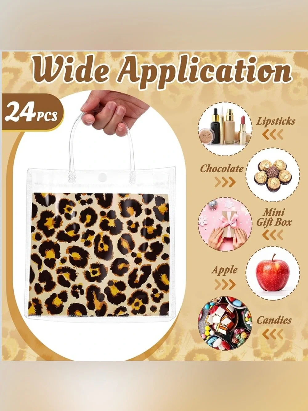 Leopard Animal Print Clear Plastic Gift Tote Bags with Handles for Party 12 pk
